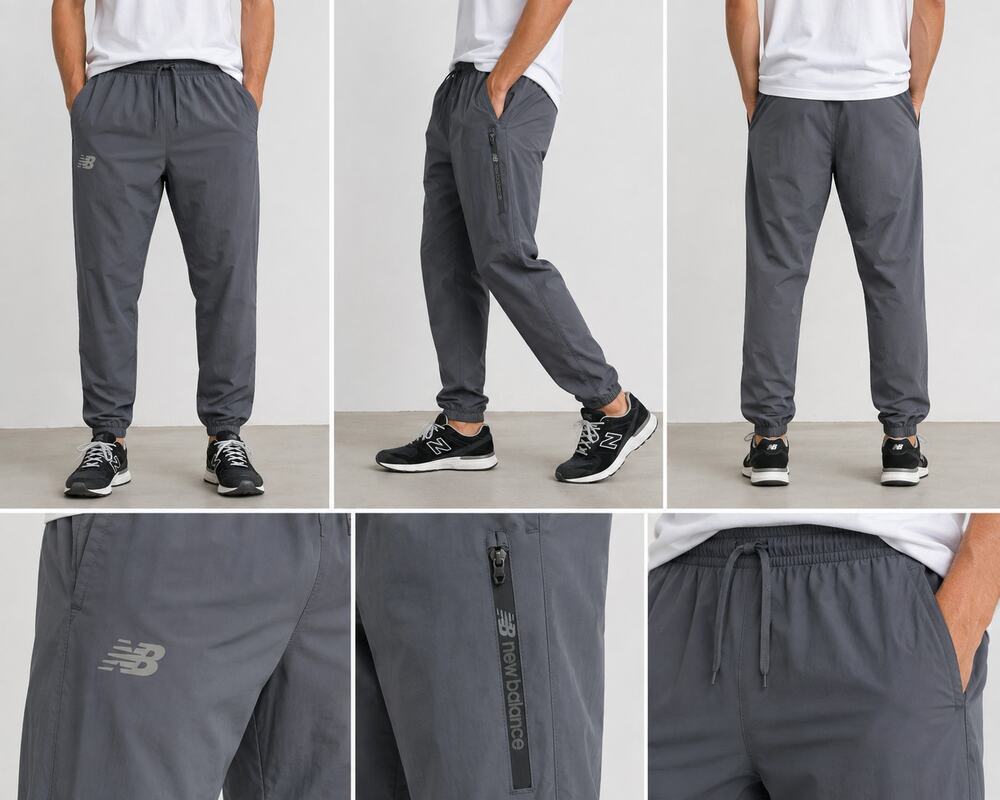 New Balance Men’s Small Gray Woven Athletic Jogger Pants 40” Zip Pocket